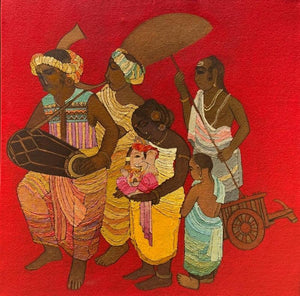 Religious acrylic painting titled 'Ganesha', 24x24 inches, by artist Siddharth Shingade on Canvas