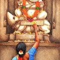 Religious acrylic painting titled 'Ganesha', 60x30 inches, by artist Siva Balan on Canvas