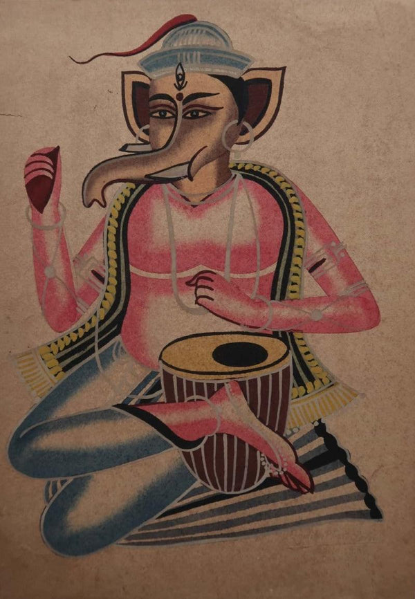 Ganesha Painting by Kalighat Painting | ArtZolo.com
