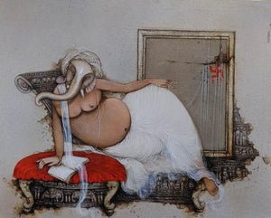 Religious acrylic painting titled 'Ganesha', 36x44 inches, by artist Mintu Mallick on Canvas