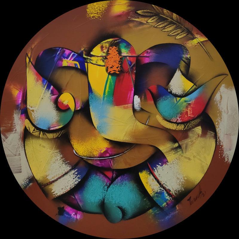 Religious acrylic painting titled 'Ganesha', 24x24 inches, by artist Paras Parmar on Canvas