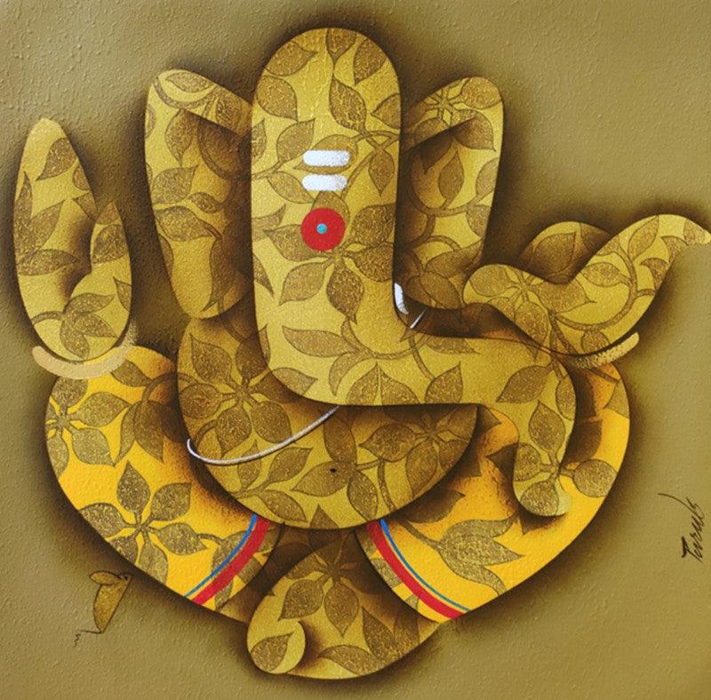 Religious acrylic painting titled 'Ganesha', 24x24 inches, by artist Paras Parmar on Canvas