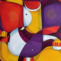 Religious mixed media painting titled 'Ganesha', 30x30 inches, by artist Satyendra Rane on Canvas