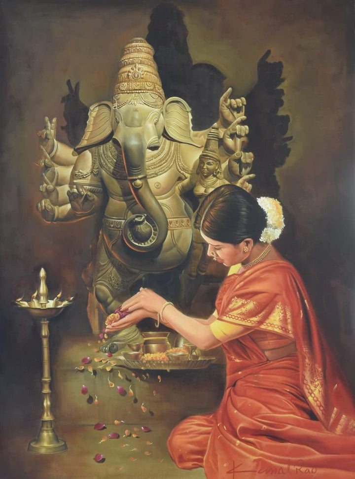 Ganesha Devotion Painting by Kamal Rao | ArtZolo.com