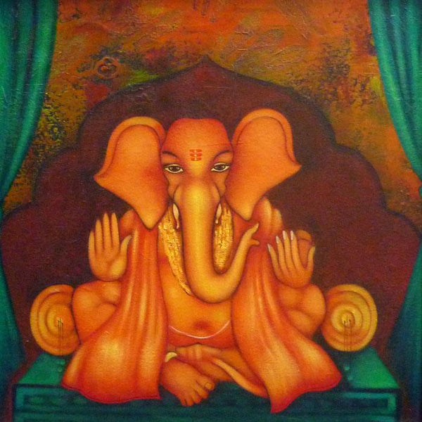 Ganesha Giving Blessing Painting by Manoj Aher | ArtZolo.com