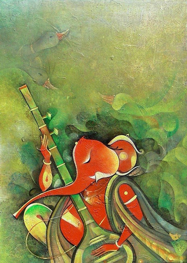 Ganesha Playing Instrument I Painting by M Singh | ArtZolo.com
