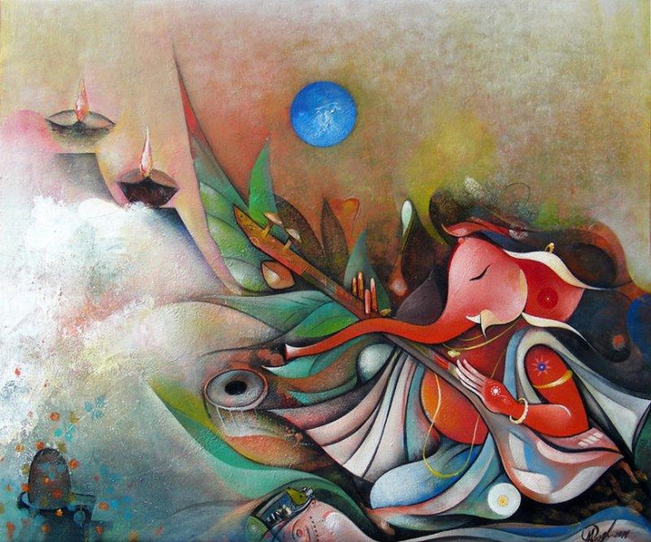 Ganesha Playing Instrument Ii Painting by M Singh | ArtZolo.com