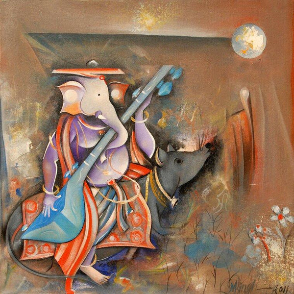 Ganesha Playing Sitar Painting by M Singh | ArtZolo.com