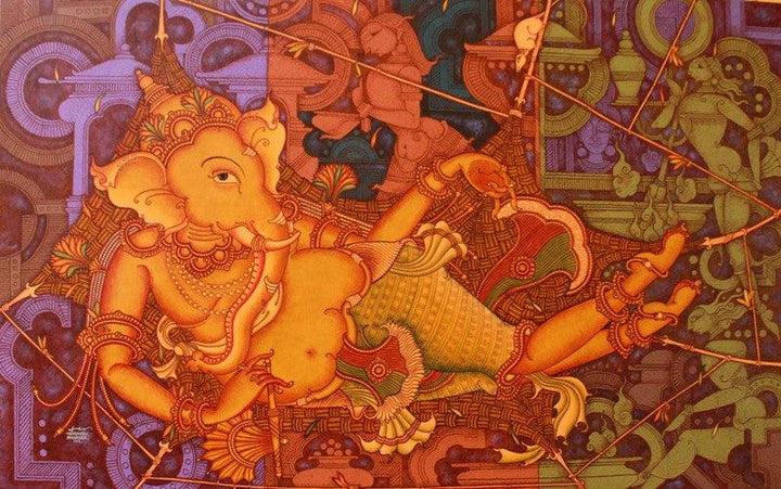 Ganesha Resting Mode Painting by Manikandan Punnakkal | ArtZolo.com