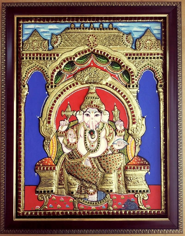 Ganesha Tanjore Painting Traditional Art by Vani Vijay | ArtZolo.com