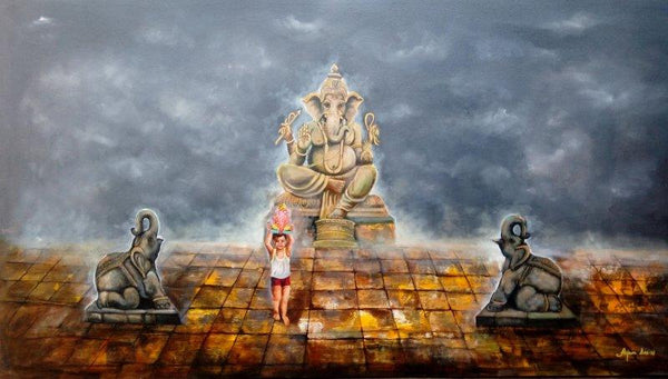 Ganesha With Child Painting by Arjun Das | ArtZolo.com