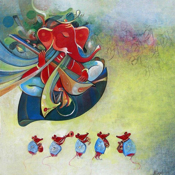 Ganesha And Its Musical Team Painting by M Singh | ArtZolo.com