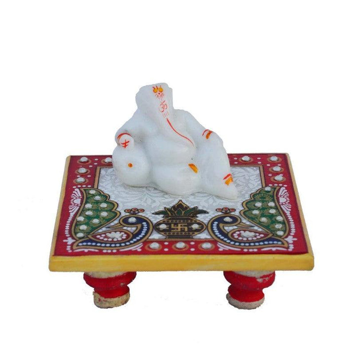 Ganesha Resting On Marble Chowki Handicraft by E Craft | ArtZolo.com