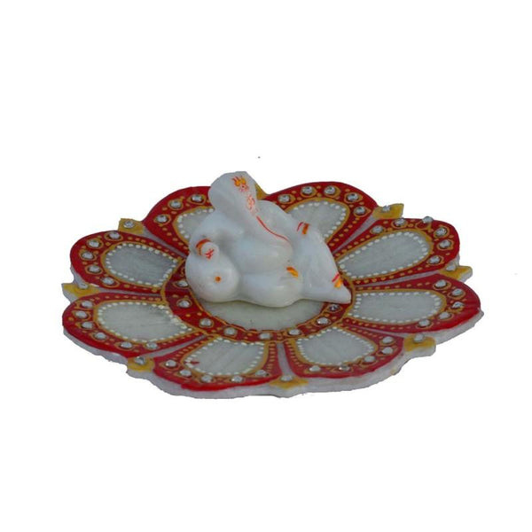 Ganesha Resting On Marble Lotus Plate Handicraft by E Craft | ArtZolo.com