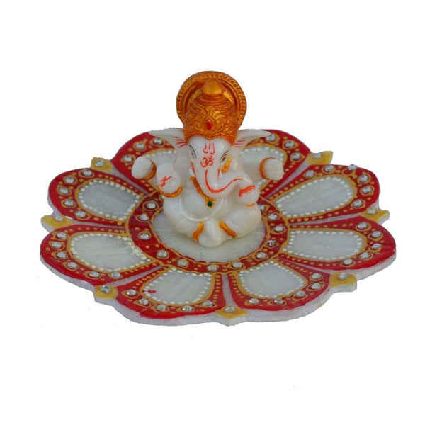Ganesha Sitting On Marble Lotus Plate Handicraft by E Craft | ArtZolo.com
