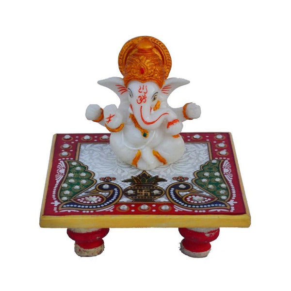 Ganesha With Crown On Marble Chowki Handicraft by E Craft | ArtZolo.com
