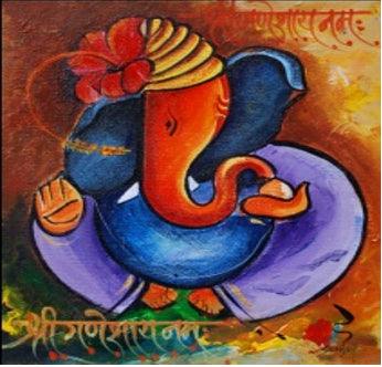 Ganesha018 Painting by Sanjay Raut | ArtZolo.com