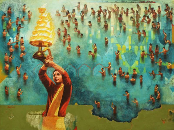 Ganga Aarati Painting by Sanjib Gogoi | ArtZolo.com