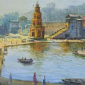 Cityscape watercolor painting titled 'Ganga', 12x20 inches, by artist Avishkar Vispute on Paper
