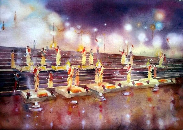 Ganga Arti Painting by Asit Singh | ArtZolo.com