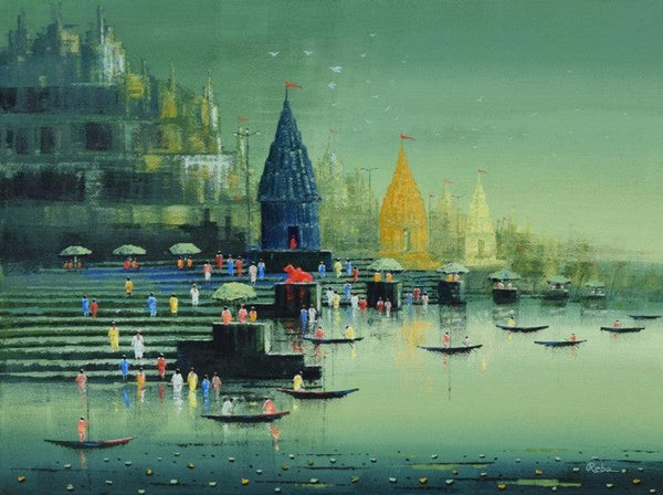 Ganga Ghat 10 Painting by Reba Mandal | ArtZolo.com