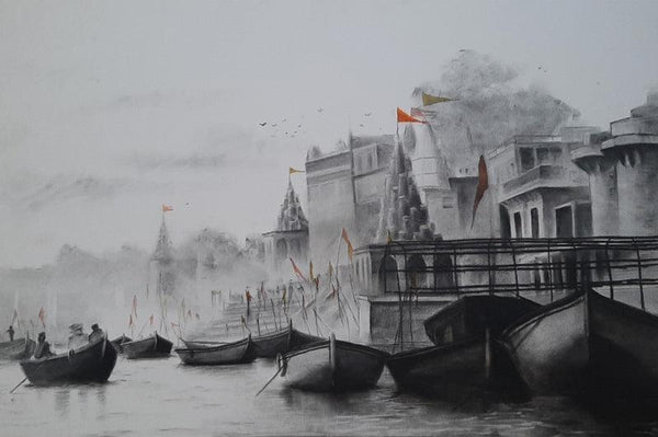 Ganga Ghat 2 Painting by Akash Parkande | ArtZolo.com