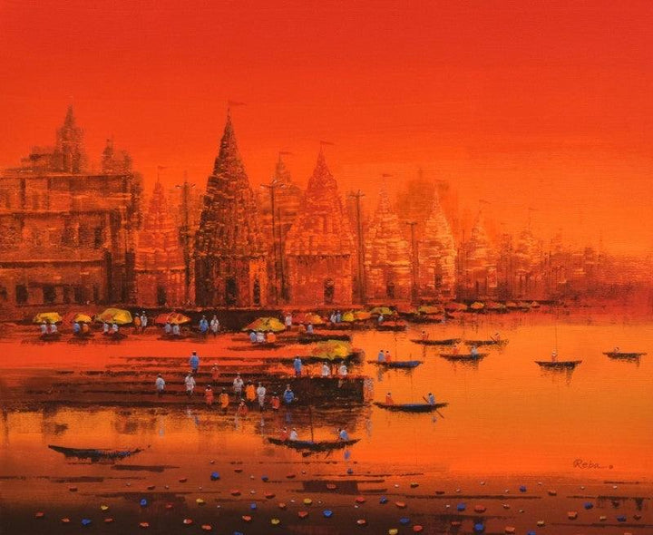 Ganga Ghat 3 Painting by Reba Mandal | ArtZolo.com