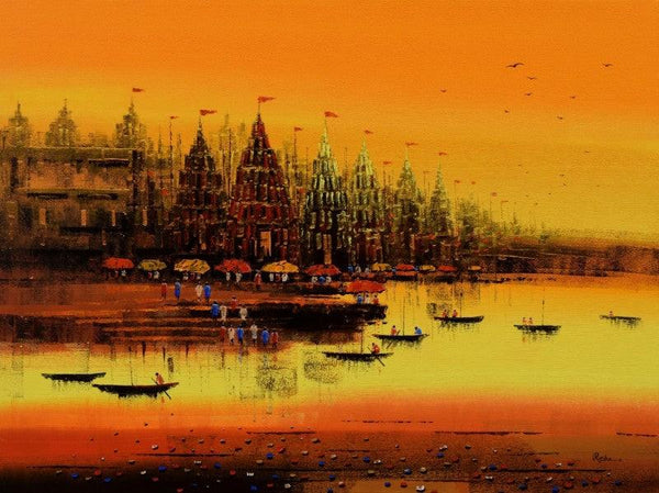 Ganga Ghat 9 Painting by Reba Mandal | ArtZolo.com