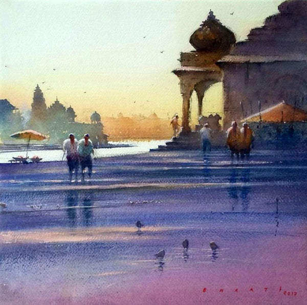 Ganga Ghat In Reflection Painting by Nilesh Bharti | ArtZolo.com