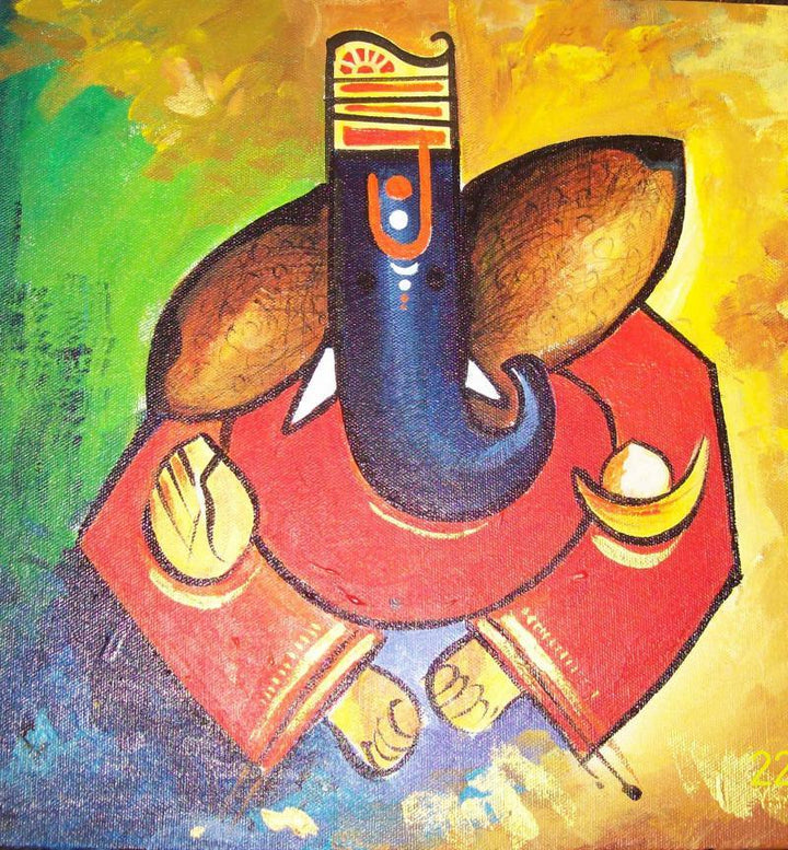Ganpati Painting Painting by Sanjay Raut | ArtZolo.com