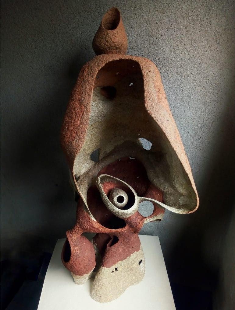 Abstract sculpture titled 'Garbh Grih', 36x18x18 inches, by artist Vivek Das on Paper Mache