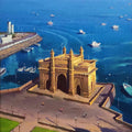 Cityscape acrylic painting titled 'Gateway Of India', 24x17 inches, by artist Siddharth Gavade on Canvas