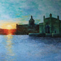 Cityscape oil painting titled 'Gateway Of India', 48x72 inches, by artist Sandeep Ghule on Canvas