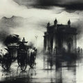 Cityscape charcoal painting titled 'Gateway Of India', 15x15 inches, by artist Ajay De on Paper