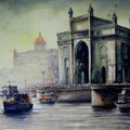 Place watercolor painting titled 'Gateway Of India', 30x43 inches, by artist Arup Lodh on Fabriano Paper