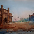 Cityscape watercolor painting titled 'Gateway of India Mumbai', 22x15 inches, by artist Prasanta Maiti on Paper