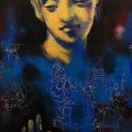 Religious acrylic painting titled 'Gautama Buddha', 84x34 inches, by artist Devendra Nimbargikar on Canvas