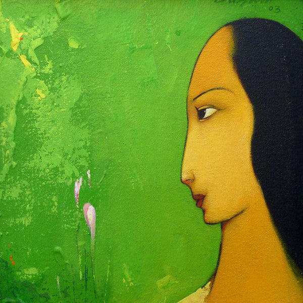 Gazing Woman Painting by Giram Eknath | ArtZolo.com