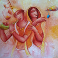 Figurative acrylic painting titled 'Gift of Love', 30x30 inches, by artist Samir Sarkar on Canvas
