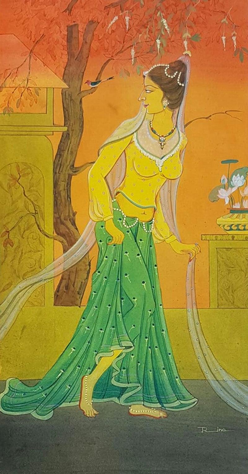 Figurative watercolor painting titled 'Girl', 20x11 inches, by artist Rina Roy on Paper