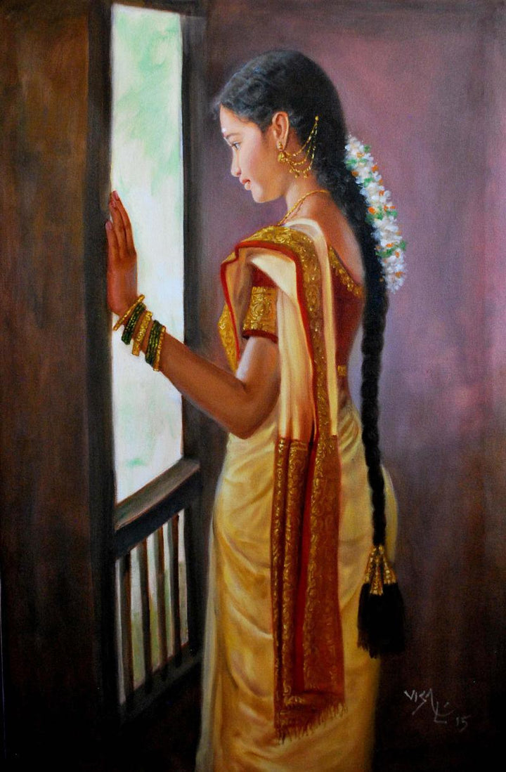Girl By Window Painting by Vishalandra Dakur | ArtZolo.com