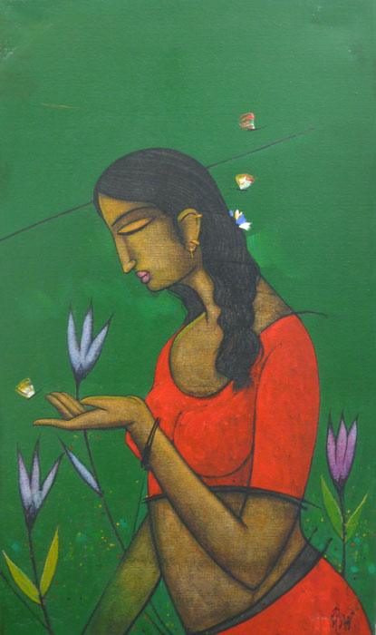 Girl Catching Butterfly Painting by Sanjay Tikkal | ArtZolo.com