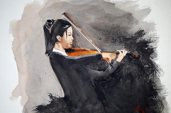 Girl Playing The Violin Painting by Arunava Ray | ArtZolo.com