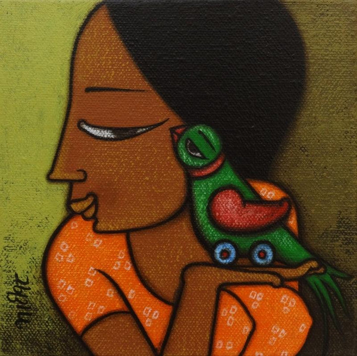 Girl With A Bird 3 Painting by Hitendra Singh Bhati | ArtZolo.com