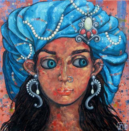 Girl With A Blue Turban Painting by Suruchi Jamkar | ArtZolo.com