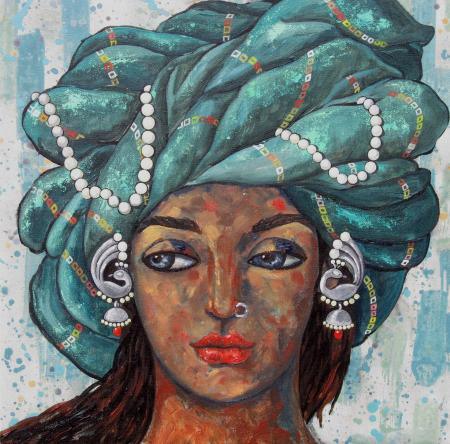 Girl With A Green Turban Painting by Suruchi Jamkar | ArtZolo.com