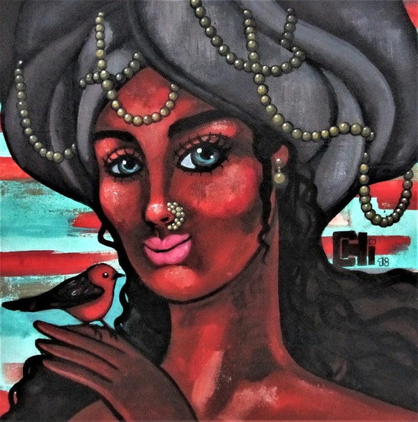 Girl With A Red Bird 2 Painting by Suruchi Jamkar | ArtZolo.com