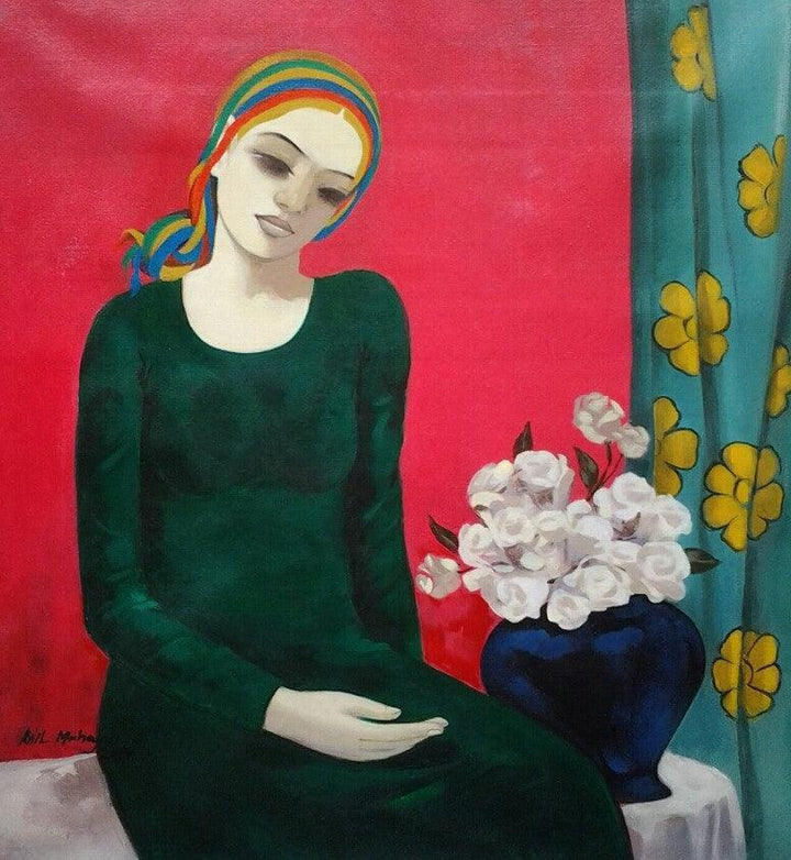 Girl With The Flowers Painting by Anil Mahajan | ArtZolo.com