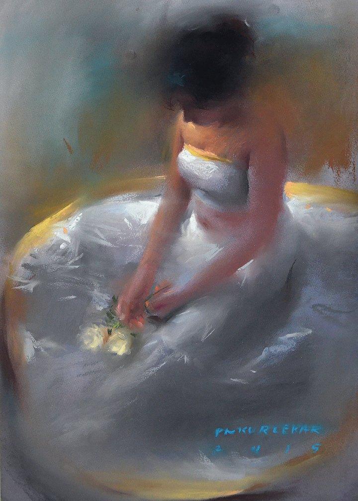 Girl In White Painting by Pramod Kurlekar | ArtZolo.com