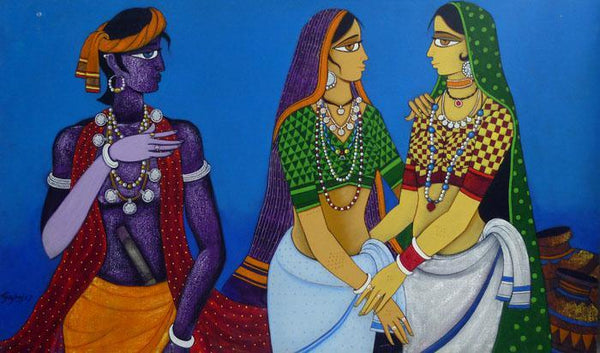 Girls In Conversation Painting by Gajraj Chavan | ArtZolo.com